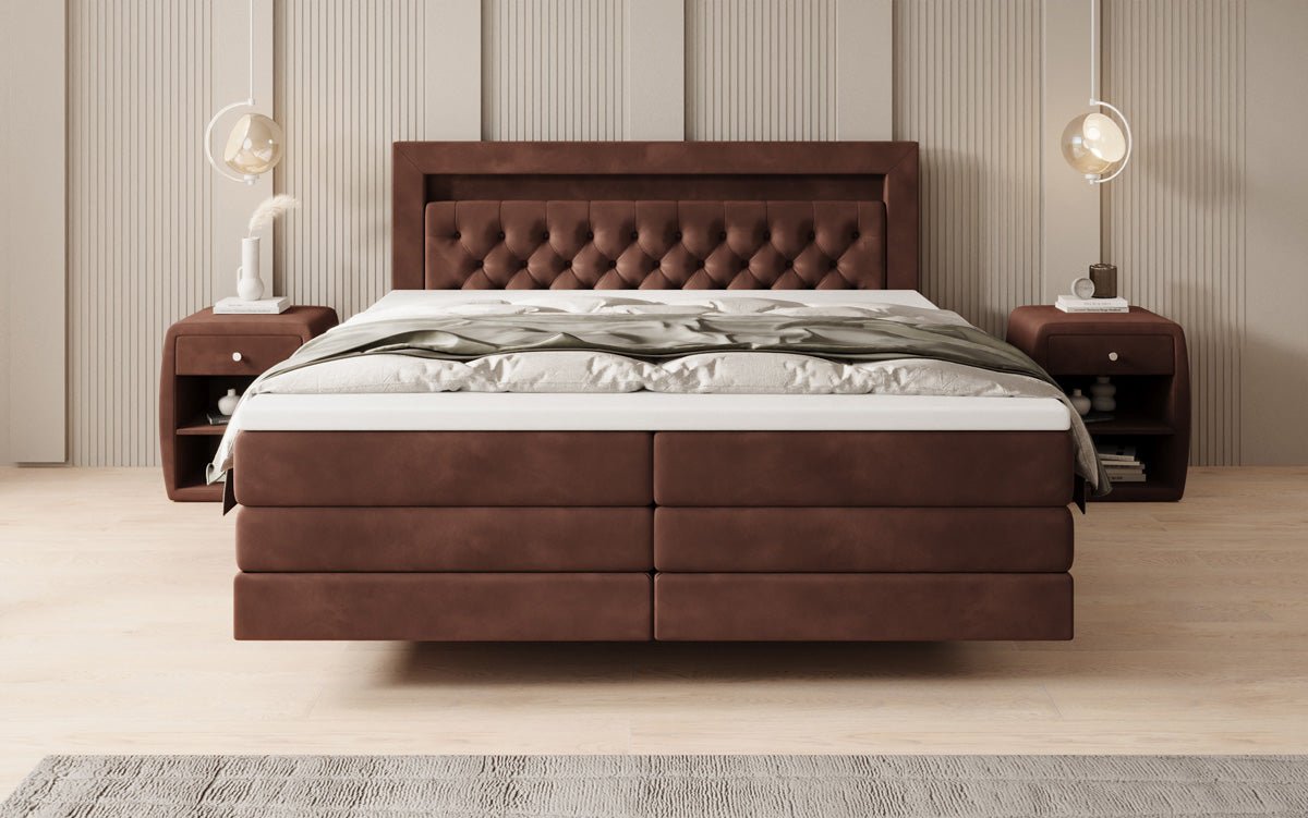 Lit boxspring Menzogna avec effet suspendu et LED en Velours