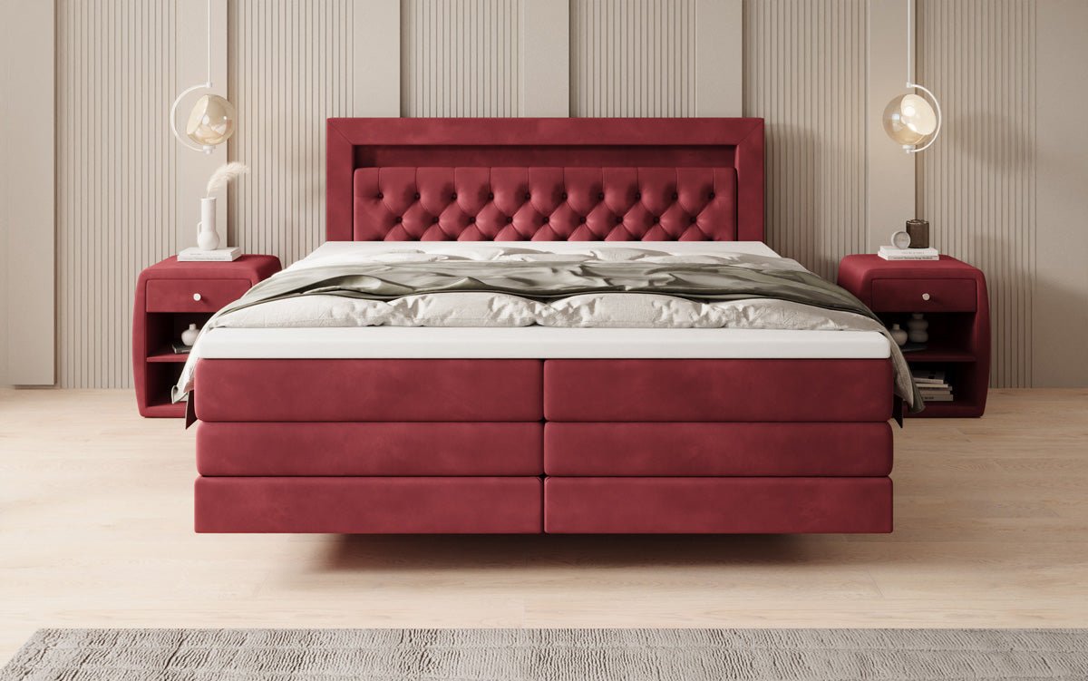 Lit boxspring Menzogna avec effet suspendu et LED en Velours