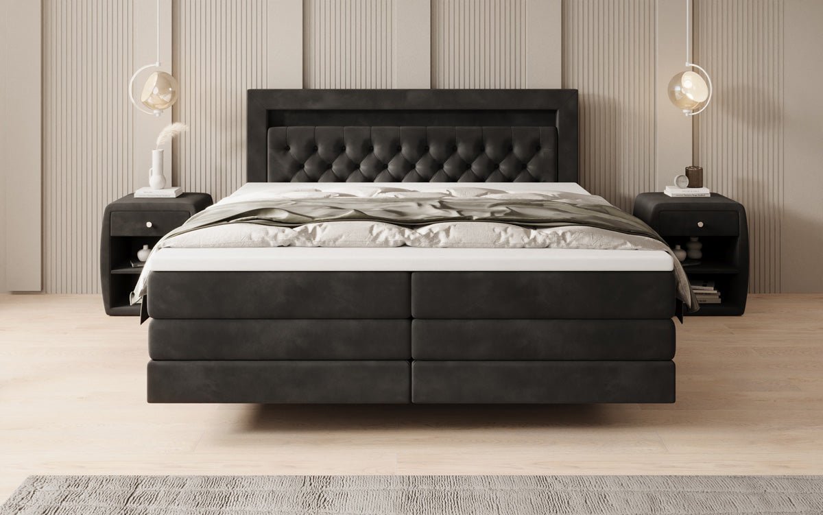 Lit boxspring Menzogna avec effet suspendu et LED en Velours