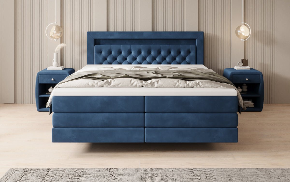 Lit boxspring Menzogna avec effet suspendu et LED en Velours