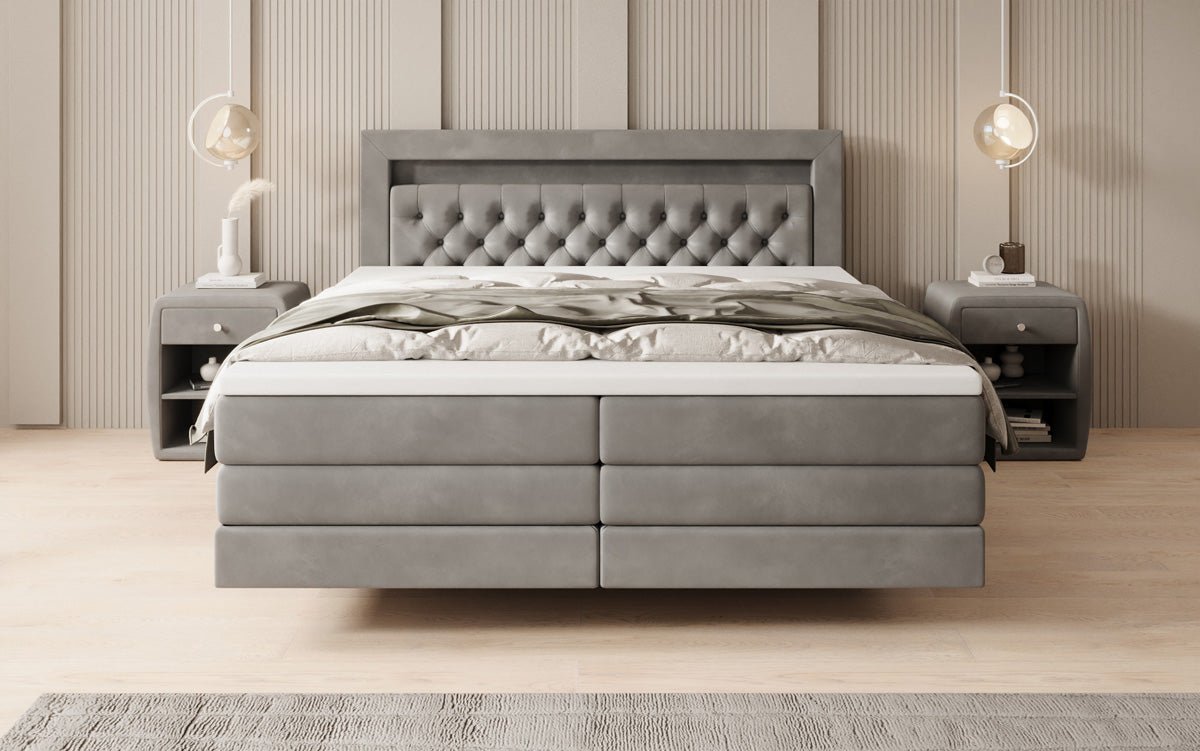 Lit boxspring Menzogna avec effet suspendu et LED en Velours