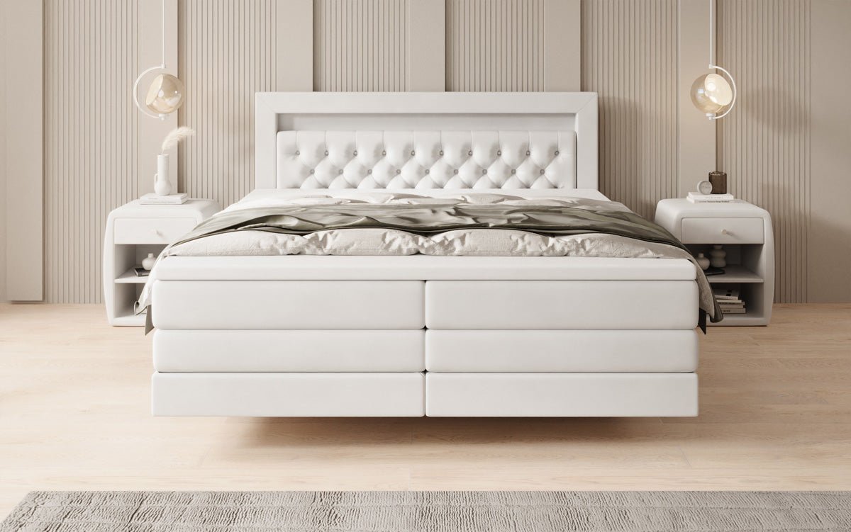 Lit boxspring Menzogna avec effet suspendu et LED en Velours