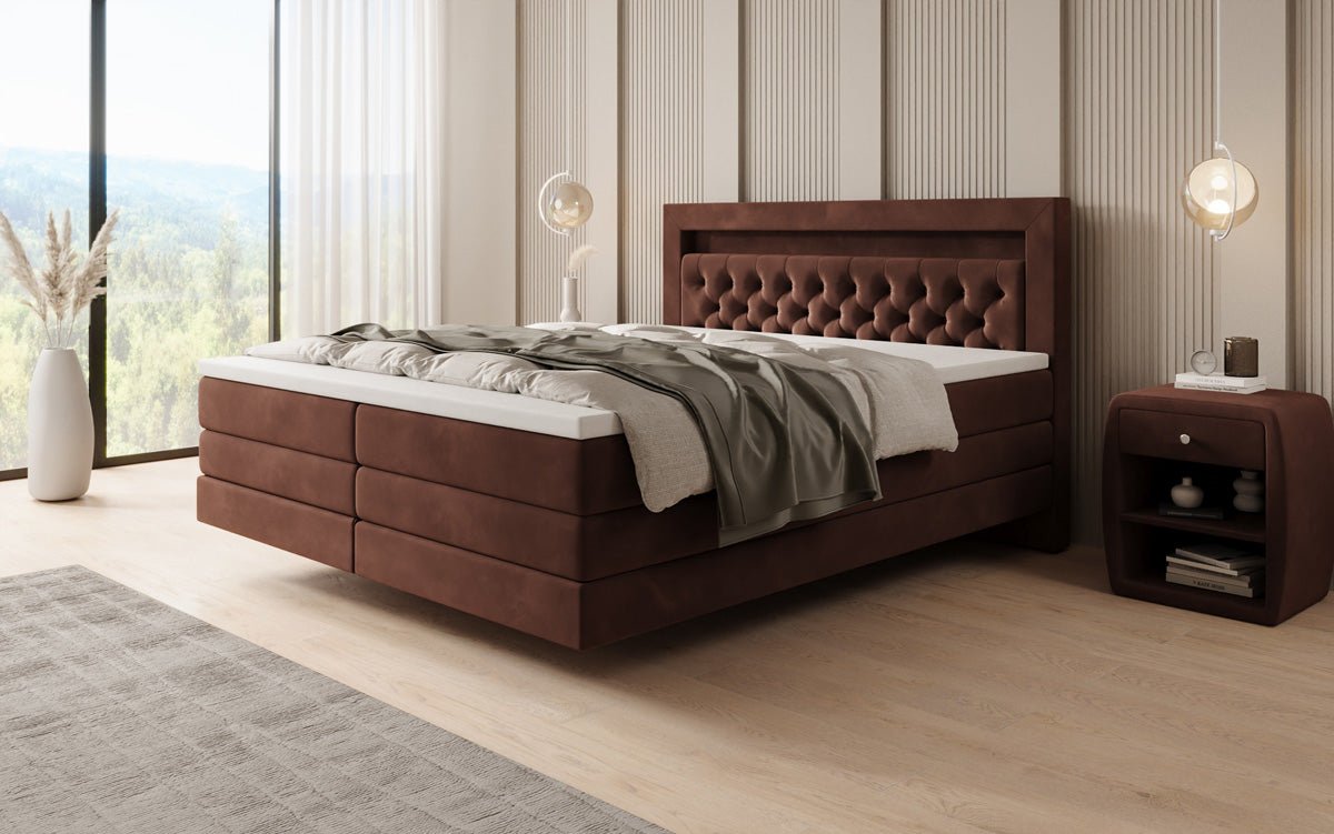 Lit boxspring Menzogna avec effet suspendu et LED en Velours