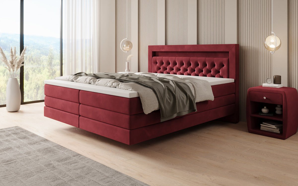 Lit boxspring Menzogna avec effet suspendu et LED en Velours