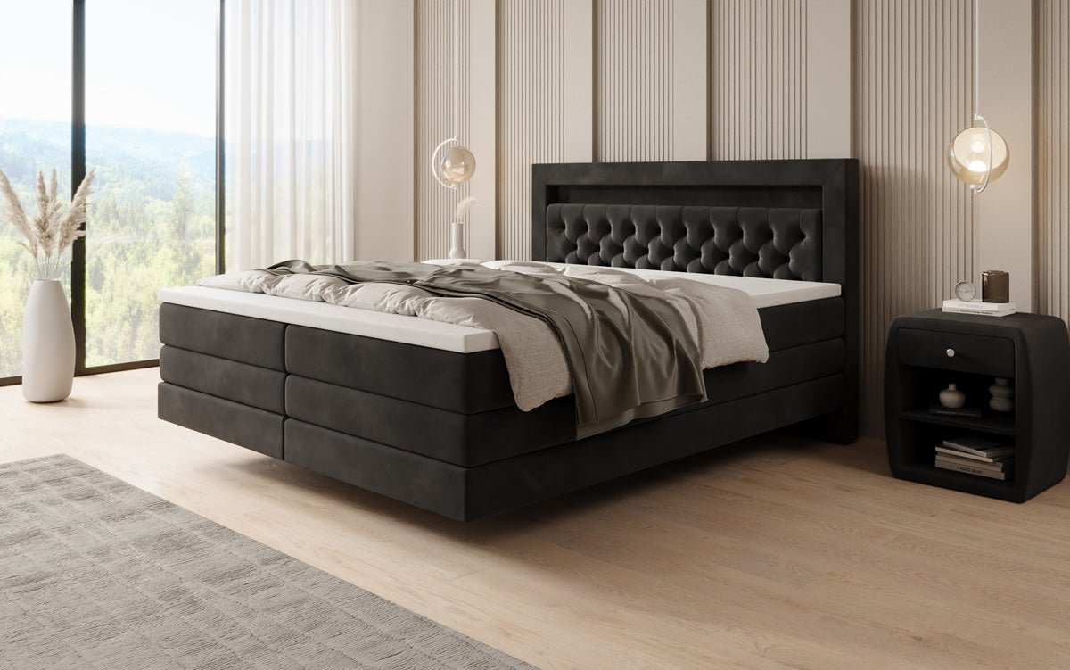 Lit boxspring Menzogna avec effet suspendu et LED en Velours