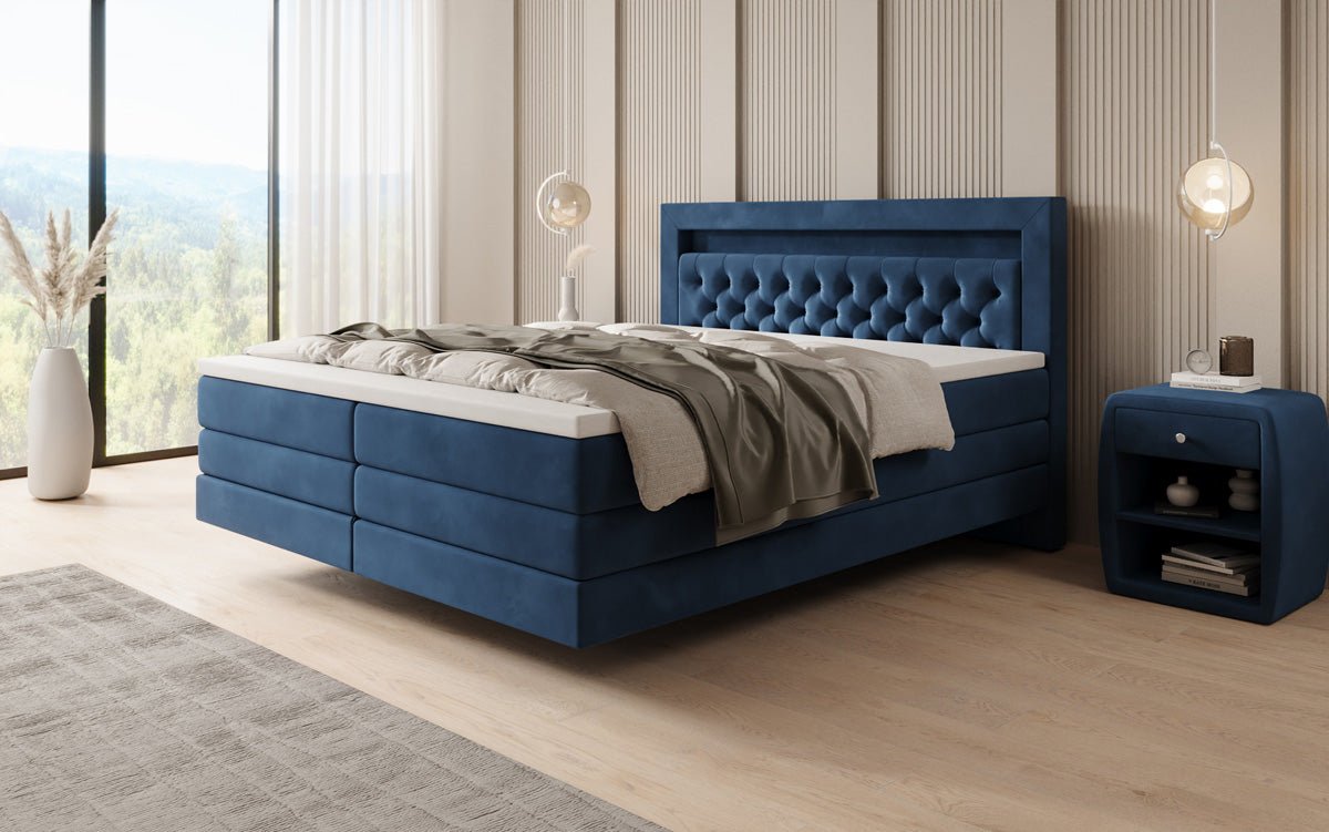 Lit boxspring Menzogna avec effet suspendu et LED en Velours