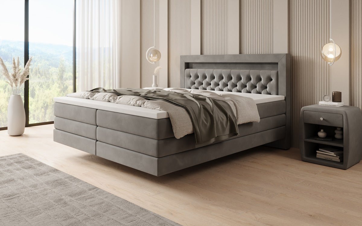 Lit boxspring Menzogna avec effet suspendu et LED en Velours