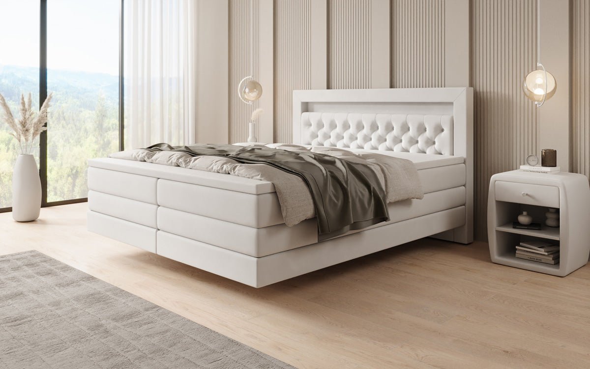 Lit boxspring Menzogna avec effet suspendu et LED en Velours