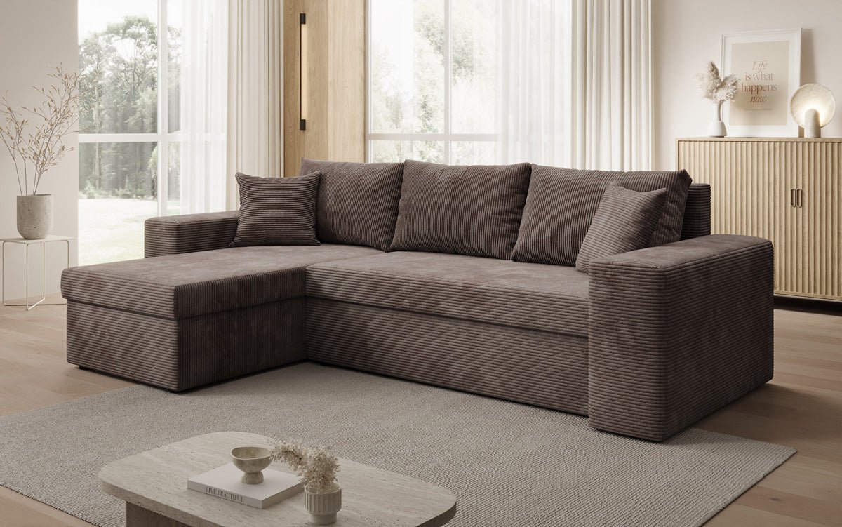 Canapé designer Denver Côtelé avec fonction couchage et rabattable