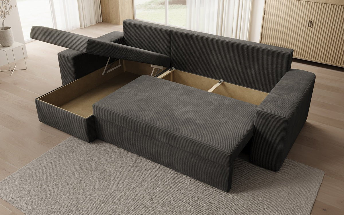 Canapé designer Denver Côtelé avec fonction couchage et rabattable
