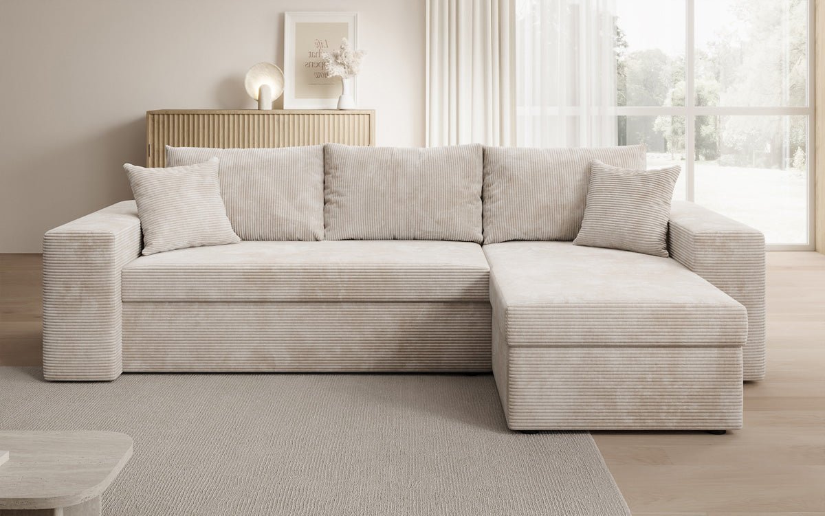 Canapé designer Denver Côtelé avec fonction couchage et rabattable