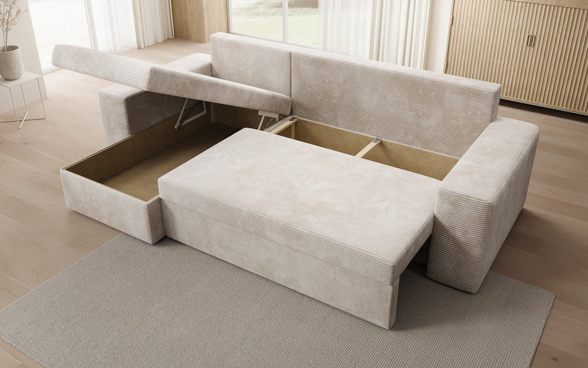Canapé designer Denver Côtelé avec fonction couchage et rabattable