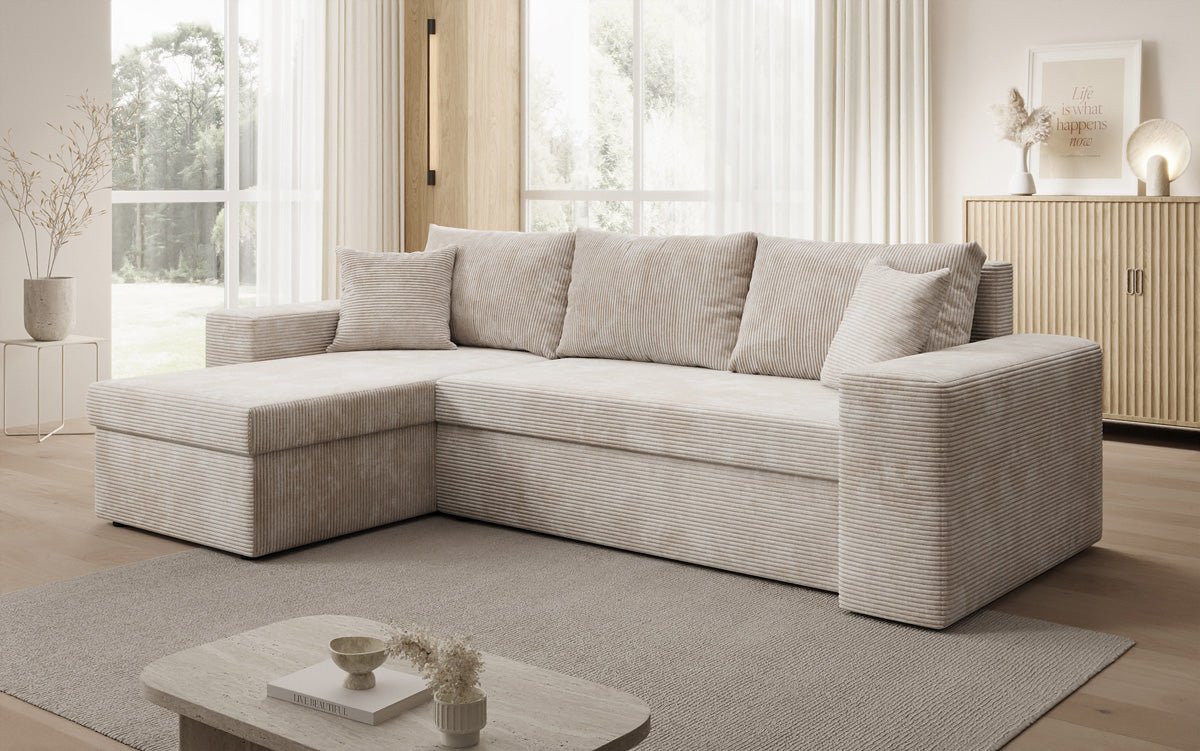 Canapé designer Denver Côtelé avec fonction couchage et rabattable