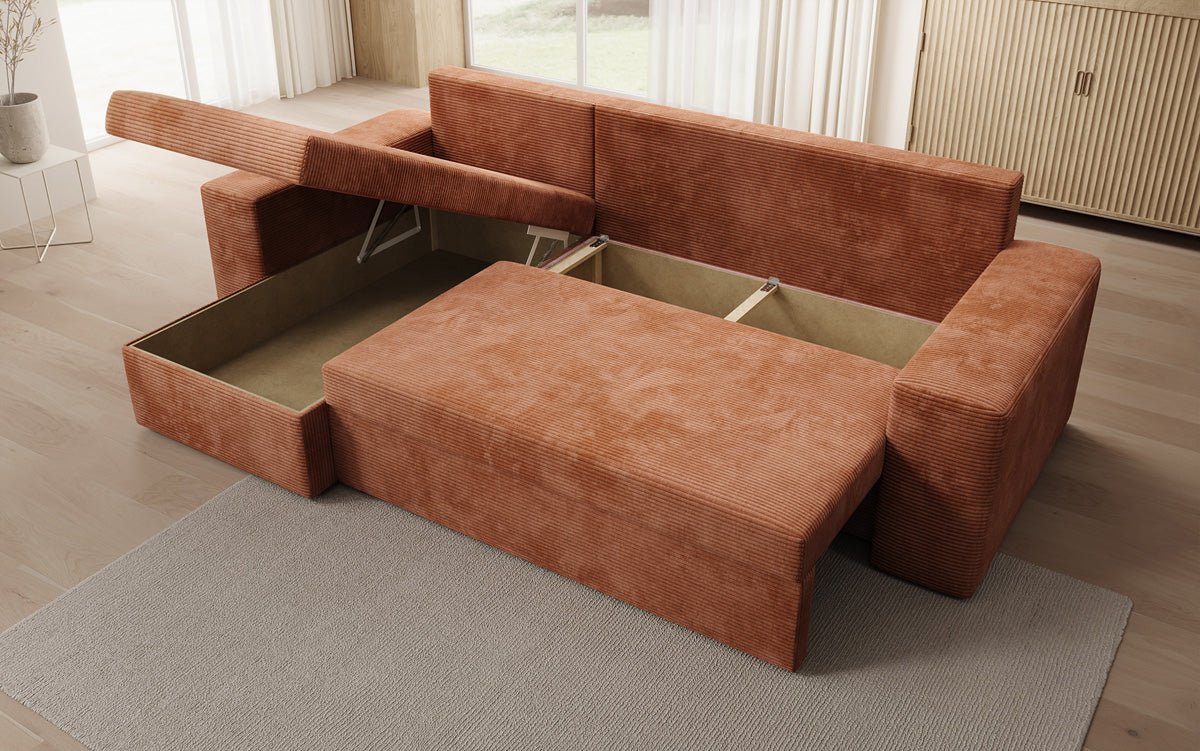 Canapé designer Denver Côtelé avec fonction couchage et rabattable
