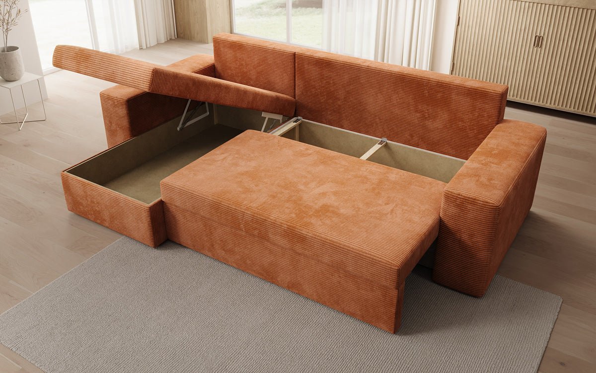 Canapé designer Denver Côtelé avec fonction couchage et rabattable