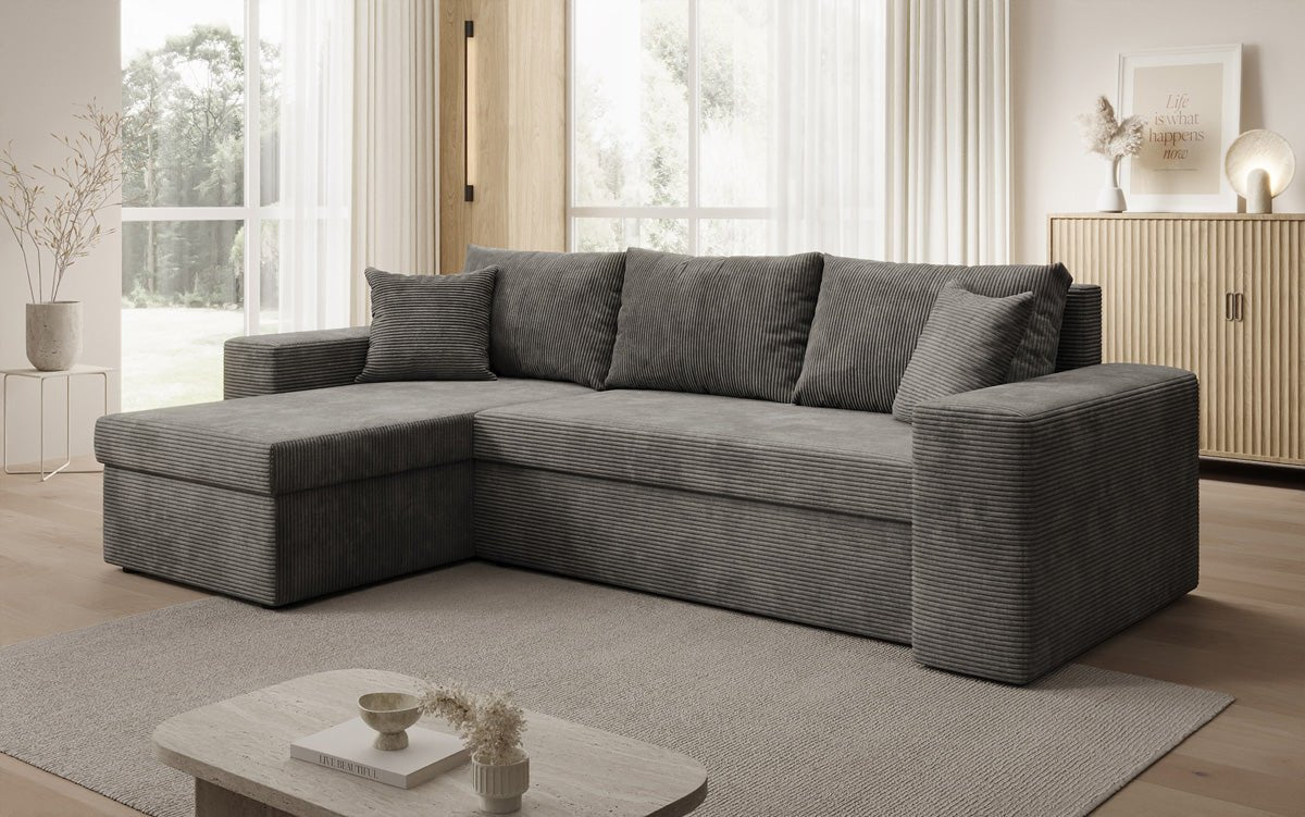 Canapé designer Denver Côtelé avec fonction couchage et rabattable