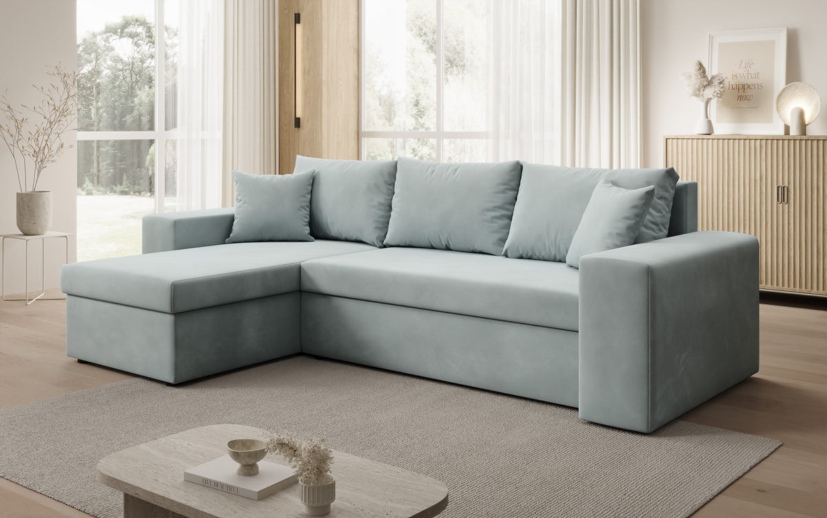 Designer corner sofa Denver velvet with sleeping and fold-out function