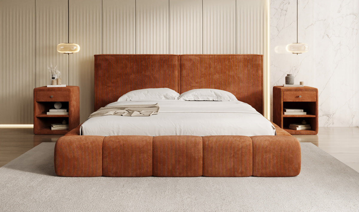 Designer Upholstered Bed Elise in Corduroy with Storage