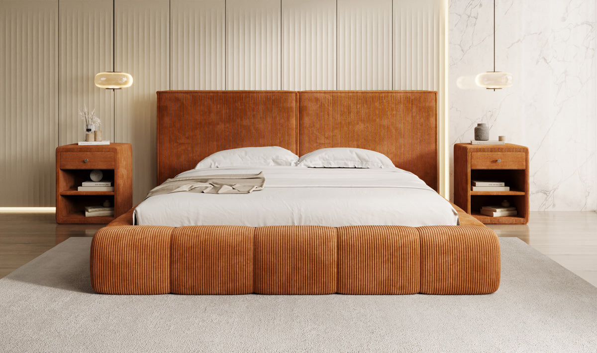 Designer Upholstered Bed Elise in Corduroy with Storage