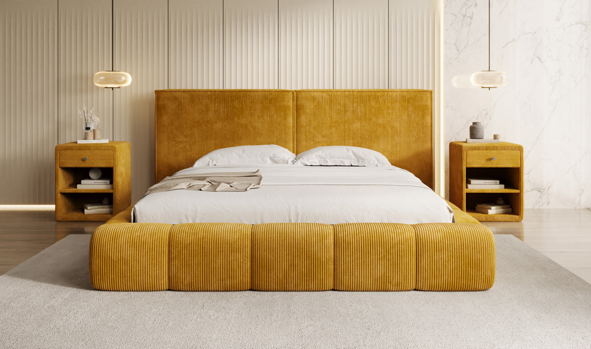 Designer Upholstered Bed Elise in Corduroy with Storage