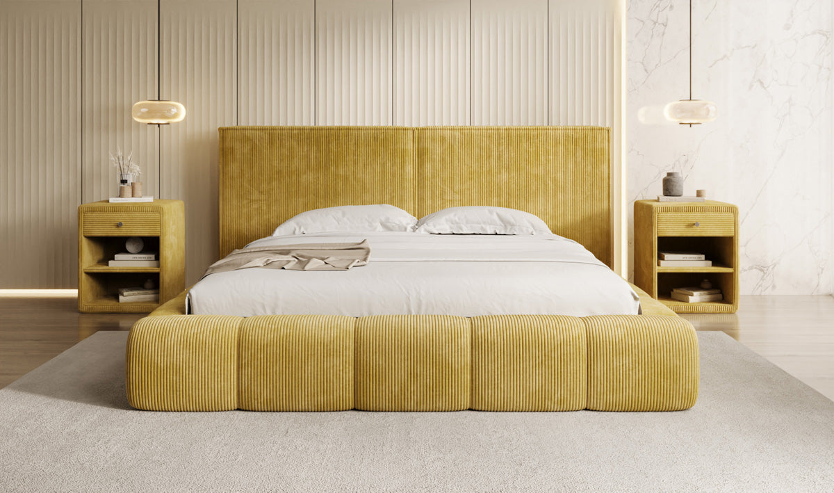 Designer Upholstered Bed Elise in Corduroy with Storage