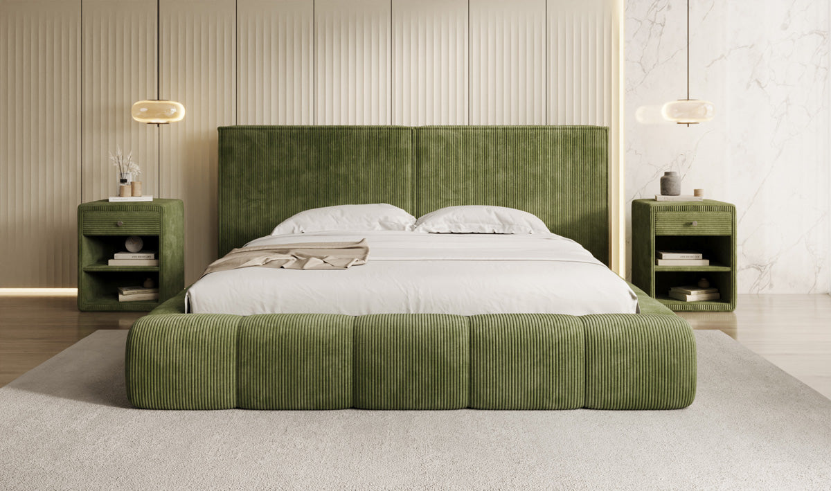 Designer Upholstered Bed Elise in Corduroy with Storage