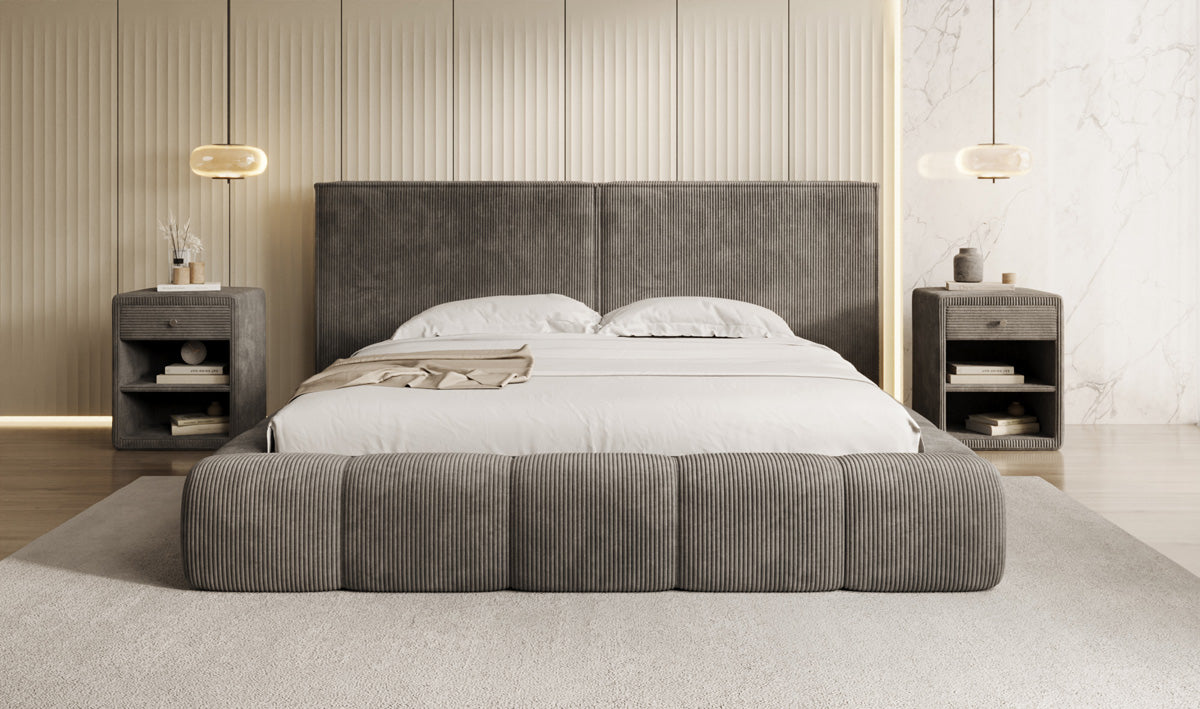 Designer Upholstered Bed Elise in Corduroy with Storage