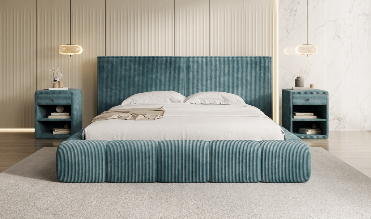Designer Upholstered Bed Elise in Corduroy with Storage