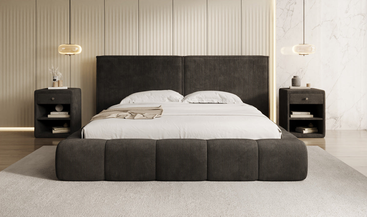 Designer Upholstered Bed Elise in Corduroy with Storage