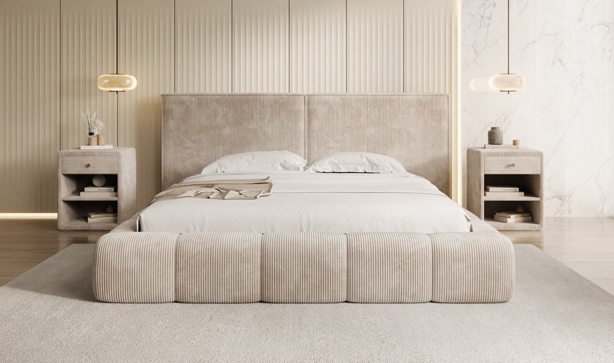 Designer Upholstered Bed Elise in Corduroy with Storage