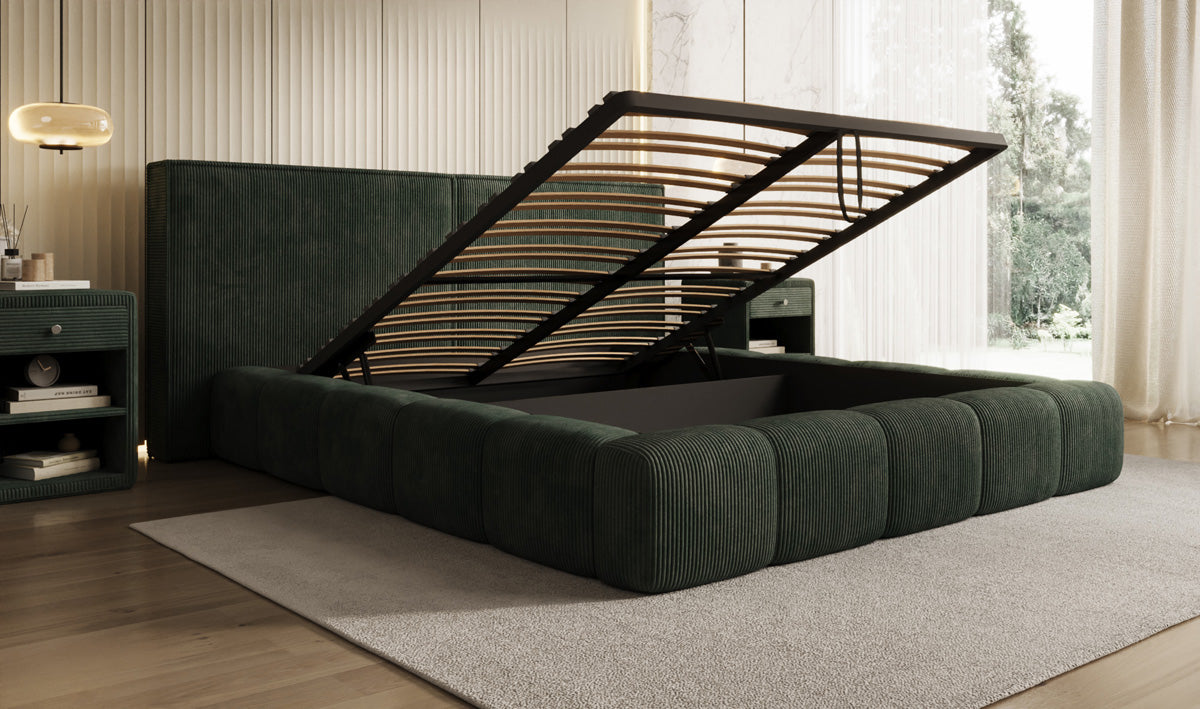 Designer Upholstered Bed Elise in Corduroy with Storage