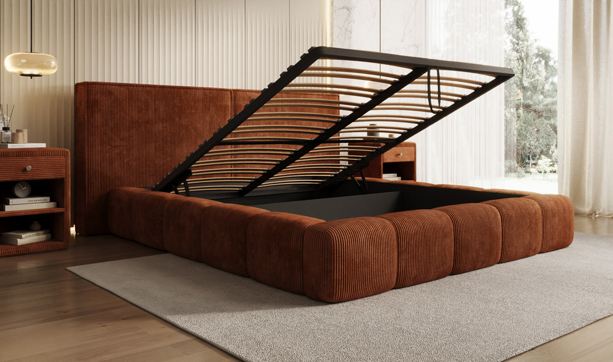 Designer Upholstered Bed Elise in Corduroy with Storage