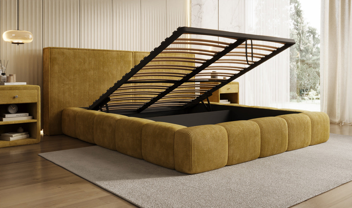 Designer Upholstered Bed Elise in Corduroy with Storage