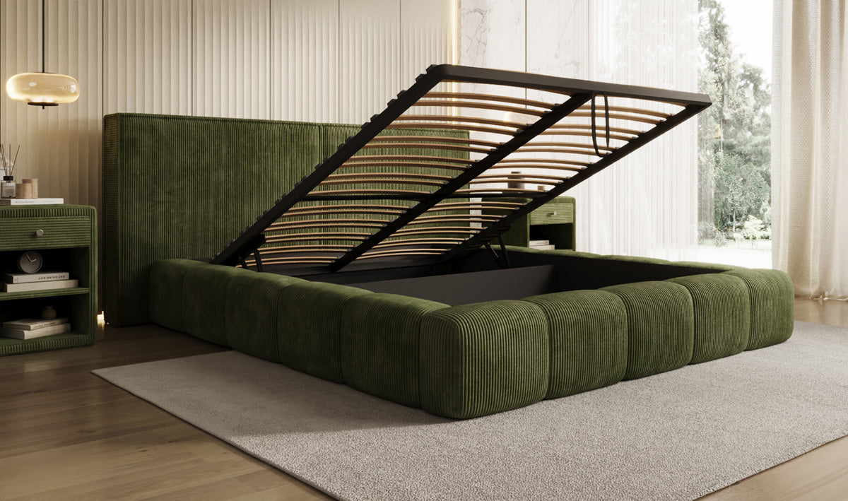 Designer Upholstered Bed Elise in Corduroy with Storage