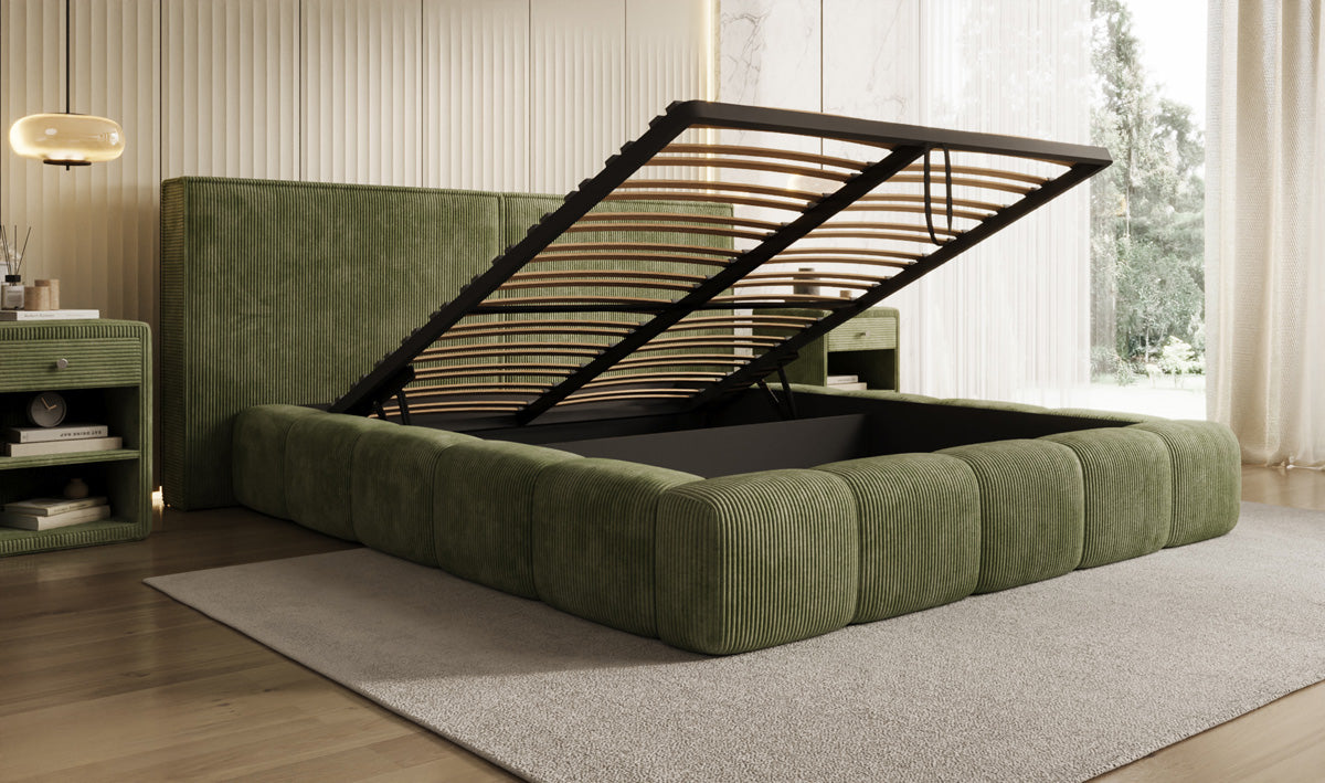 Designer Upholstered Bed Elise in Corduroy with Storage