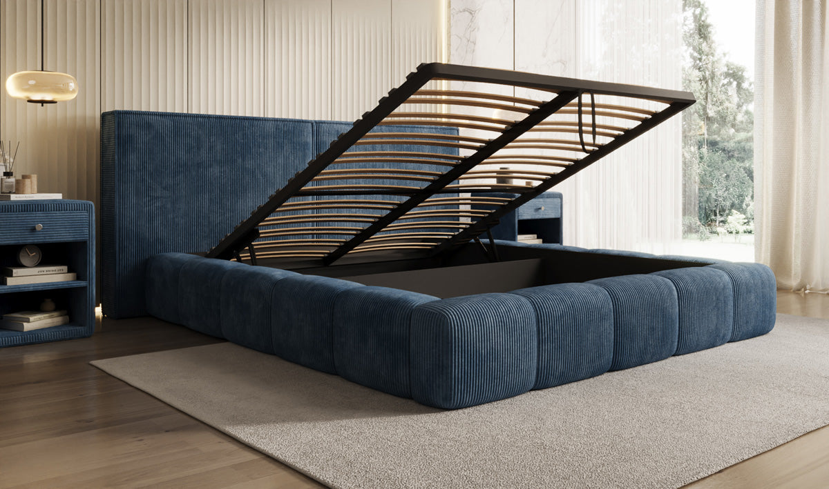 Designer Upholstered Bed Elise in Corduroy with Storage