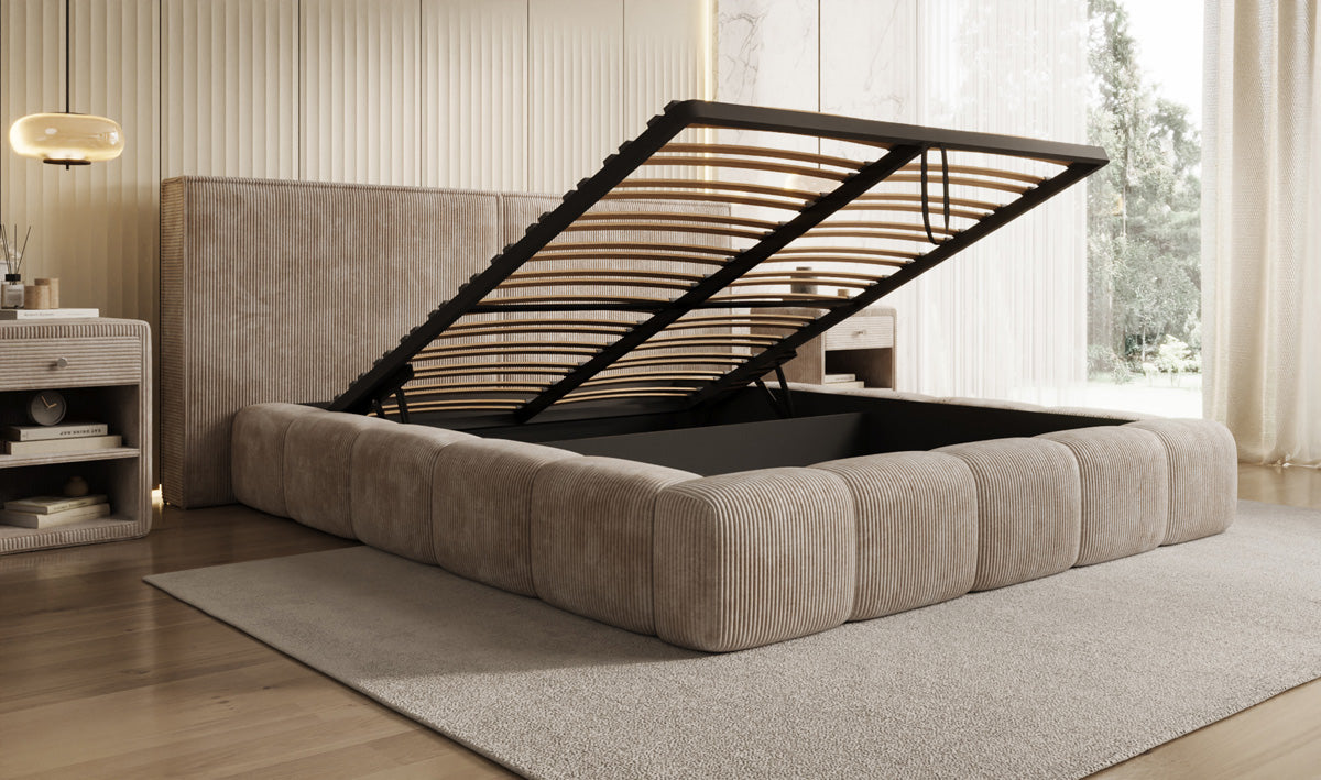 Designer Upholstered Bed Elise in Corduroy with Storage