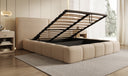 Designer upholstered bed Elise in teddy bouclé with storage
