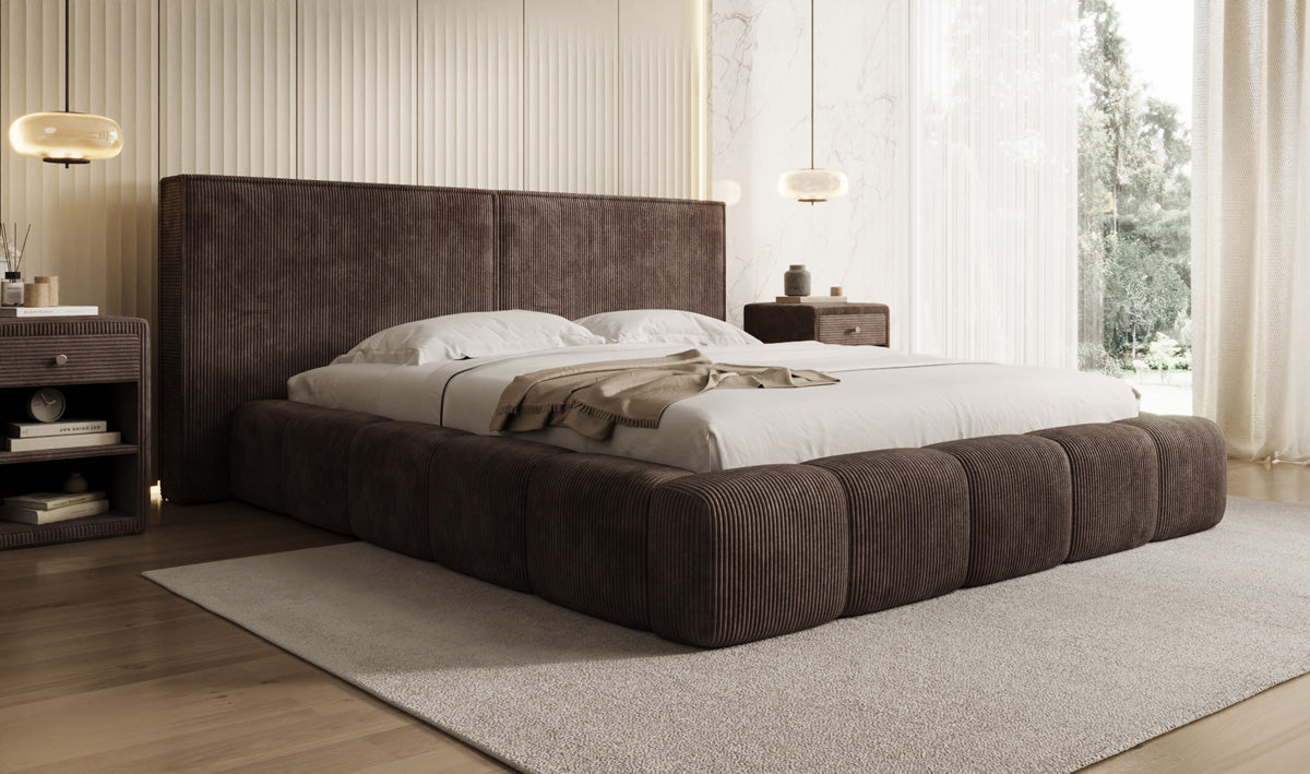 Designer Upholstered Bed Elise in Corduroy with Storage