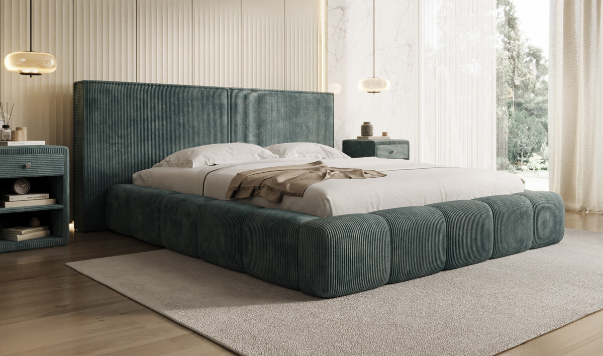 Designer Upholstered Bed Elise in Corduroy with Storage