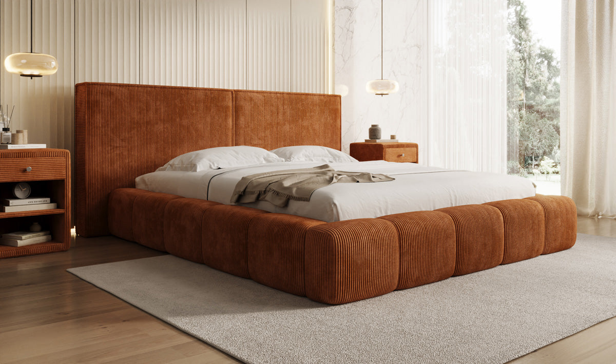 Designer Upholstered Bed Elise in Corduroy with Storage