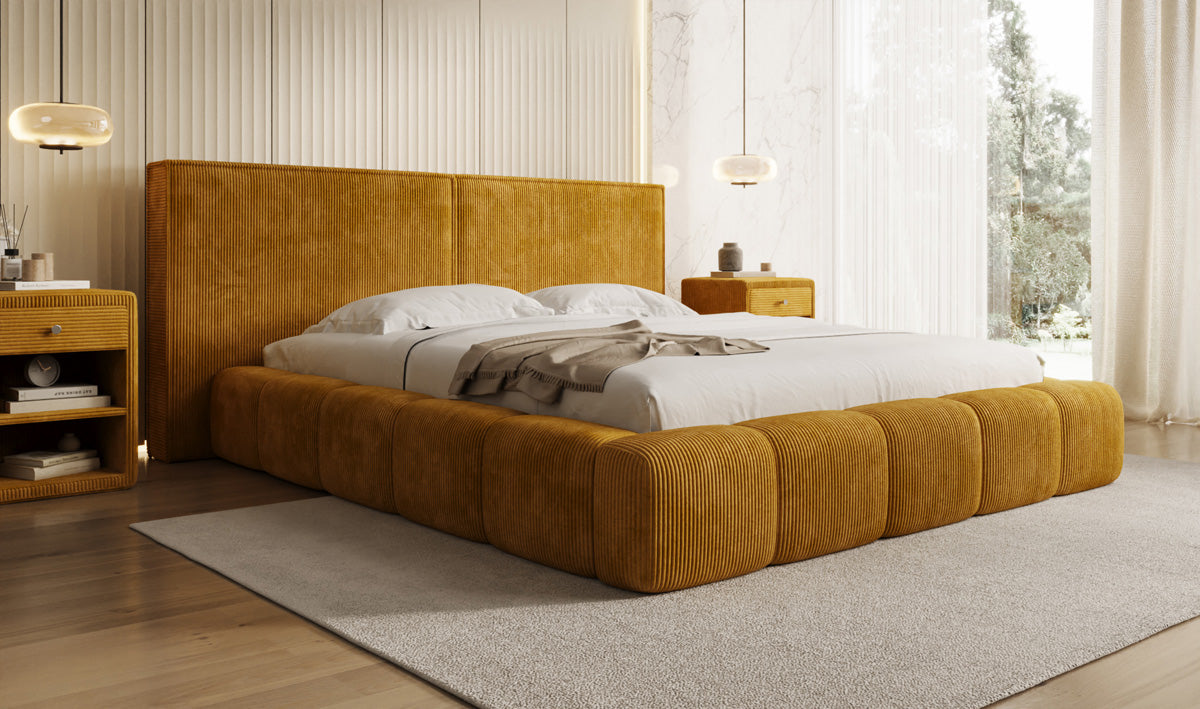 Designer Upholstered Bed Elise in Corduroy with Storage