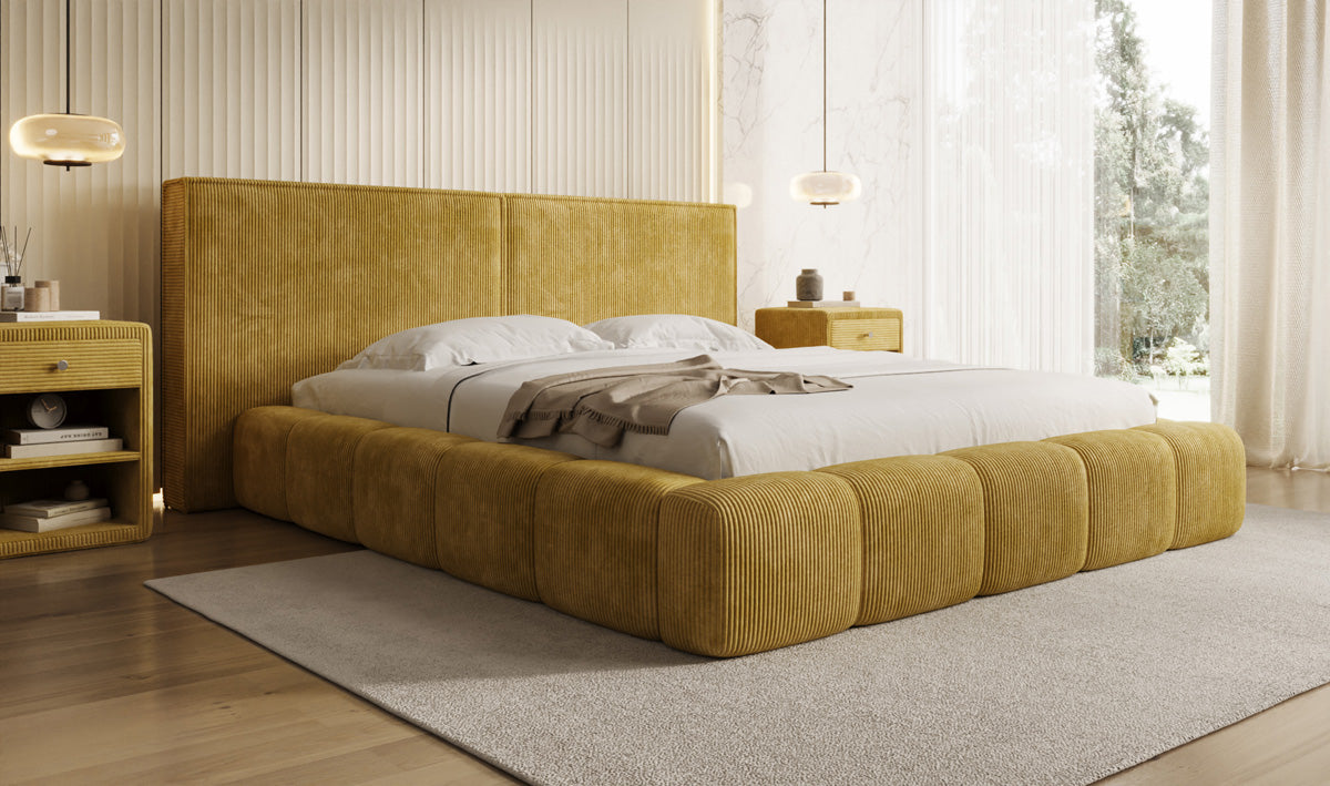 Designer Upholstered Bed Elise in Corduroy with Storage