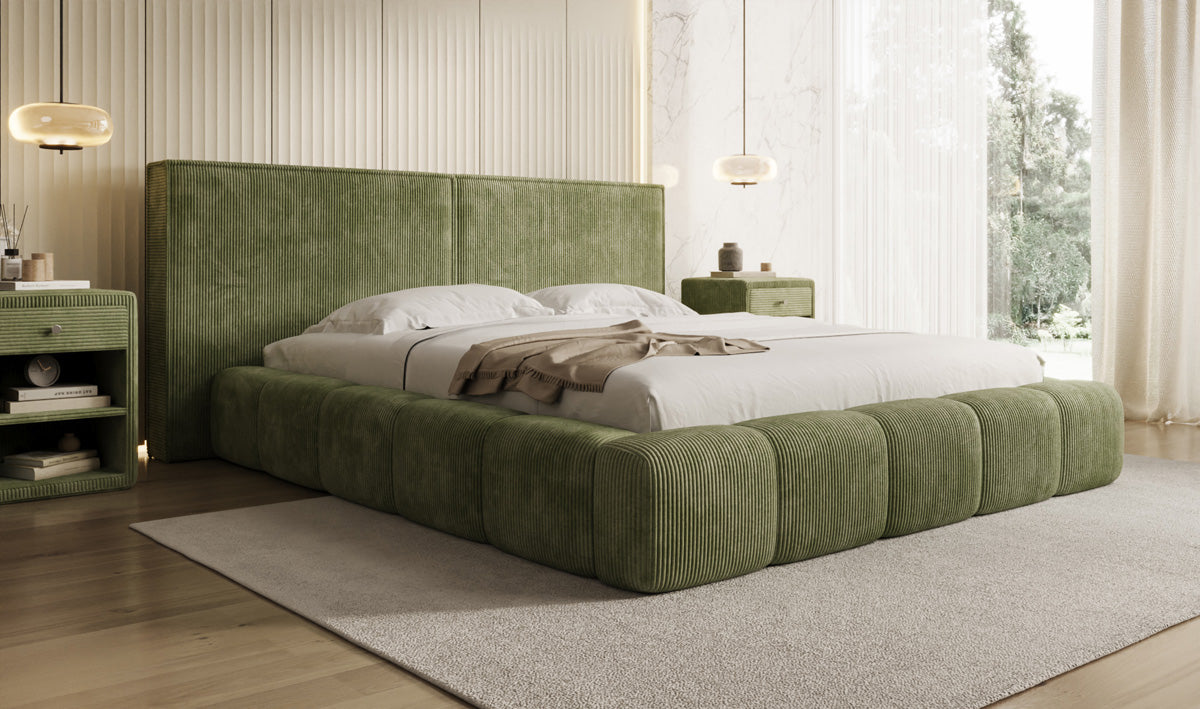 Designer Upholstered Bed Elise in Corduroy with Storage