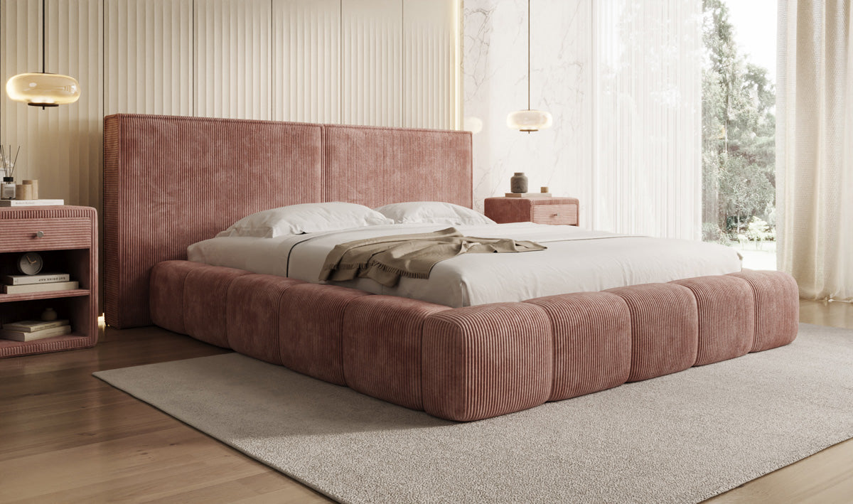 Designer Upholstered Bed Elise in Corduroy with Storage