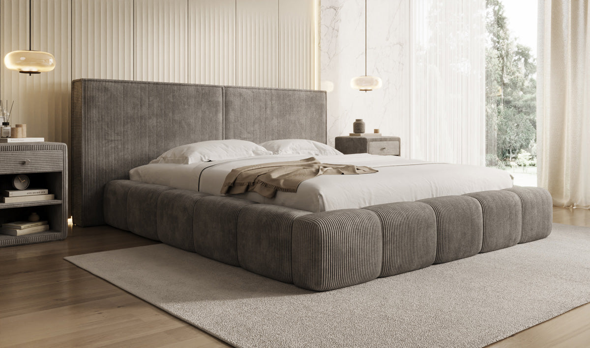 Designer Upholstered Bed Elise in Corduroy with Storage