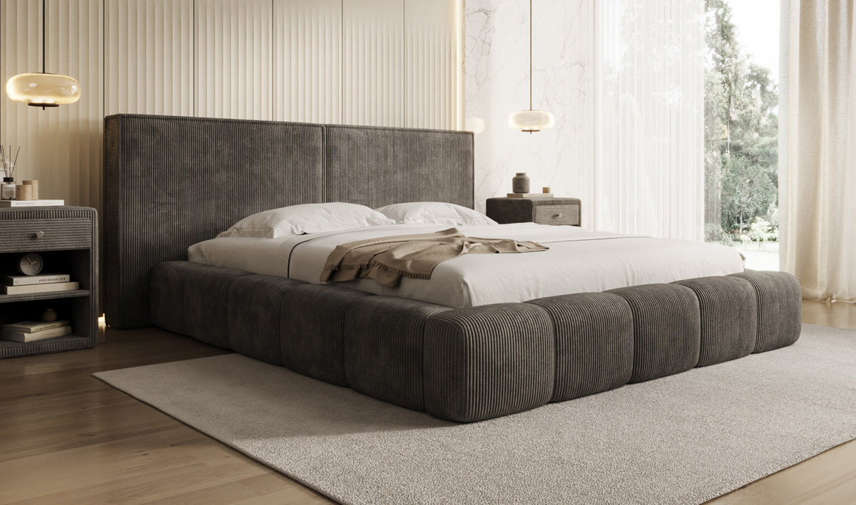 Designer Upholstered Bed Elise in Corduroy with Storage