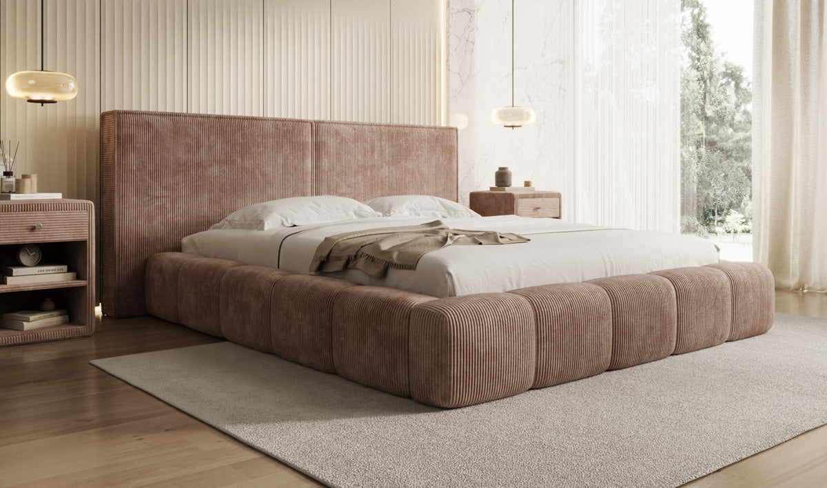 Designer Upholstered Bed Elise in Corduroy with Storage