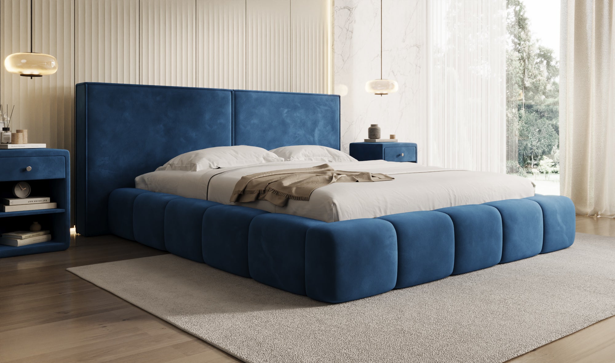 Designer upholstered bed Elise in velvet with storage