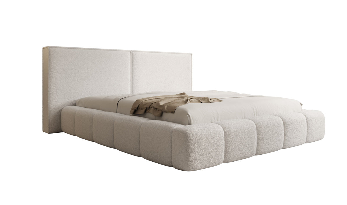 Designer upholstered bed Elise in teddy bouclé with storage